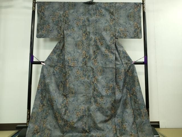 平和屋着物 上 都喜ヱ門 本場大島紬 9マルキ 風景花文 藤絹織物謹製 DZAA9240kh5