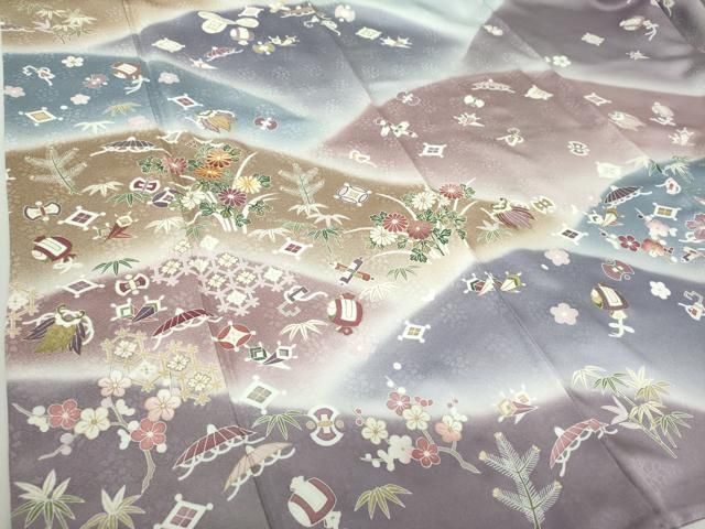 平和屋着物○訪問着 駒刺繍 宝尽くし花文 暈し染め 金彩 ロング丈 正絹