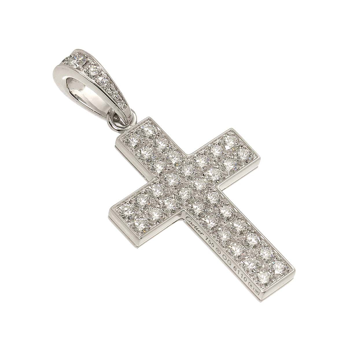 C051409)K18 チャーム WG クロス ダイヤ ネックレストップ C051409)K18