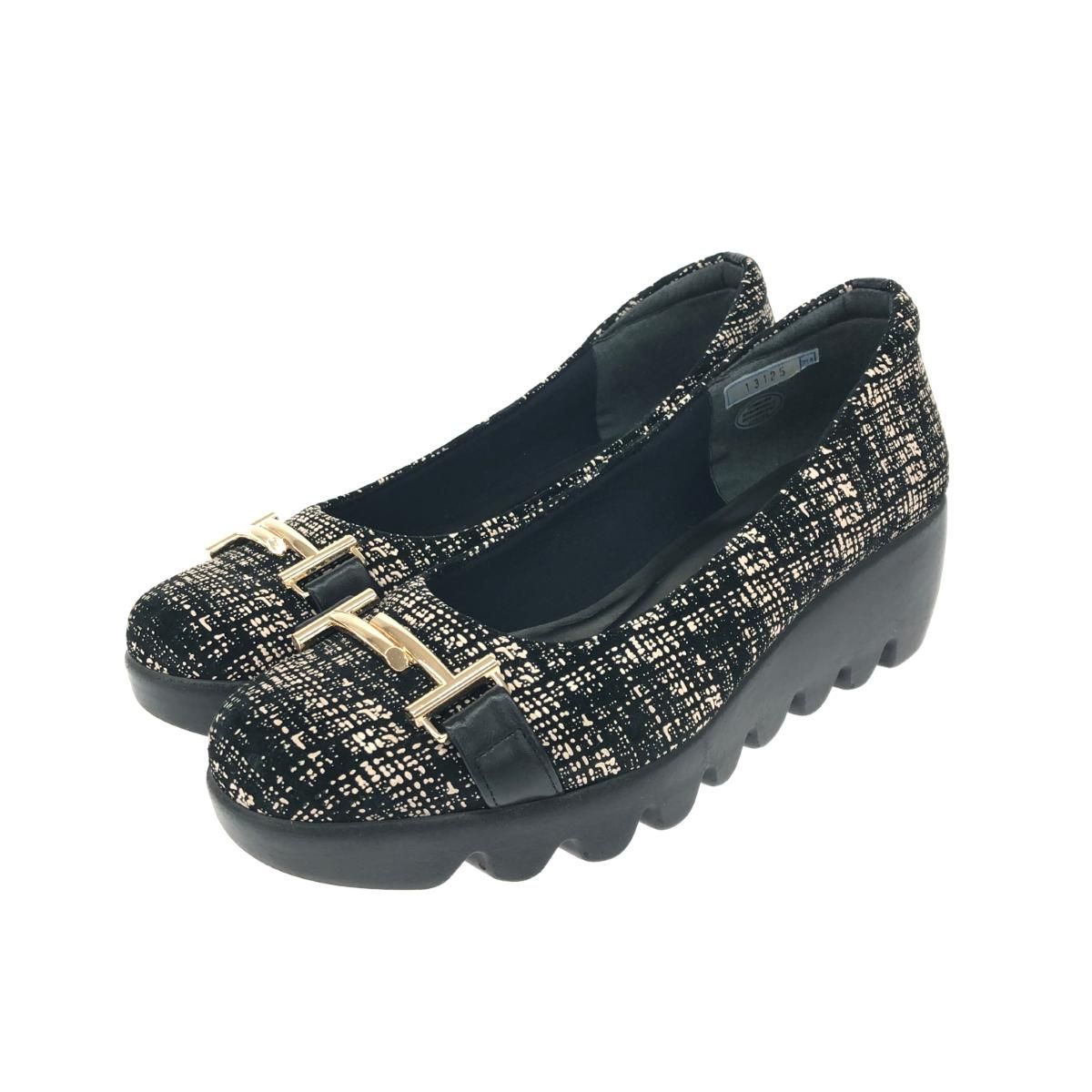 【美品】HILLS AVENUE【23.5】 パンプス ウェッジ ウェーブ 黒 hills avenue ヒルズアベニュー ウェーブソールパンプス 表記サイズ