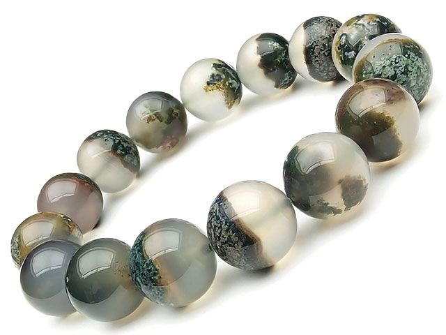 ガーデンモスアゲート 丸玉ブレス 14mm No.25【1点もの】 / 60-2