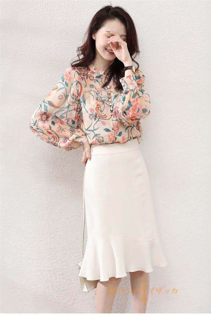 ブラウス レディース 春秋 きれいめ長袖 パフスリーブ 花柄シフォン フリル袖 シフォンブラウス シャツ Tシャツトップス ゆったり 40代 着痩せ通勤 秋新作 上品 ブラウス レディース きれいめ 40代 春夏秋新作 オシャレ