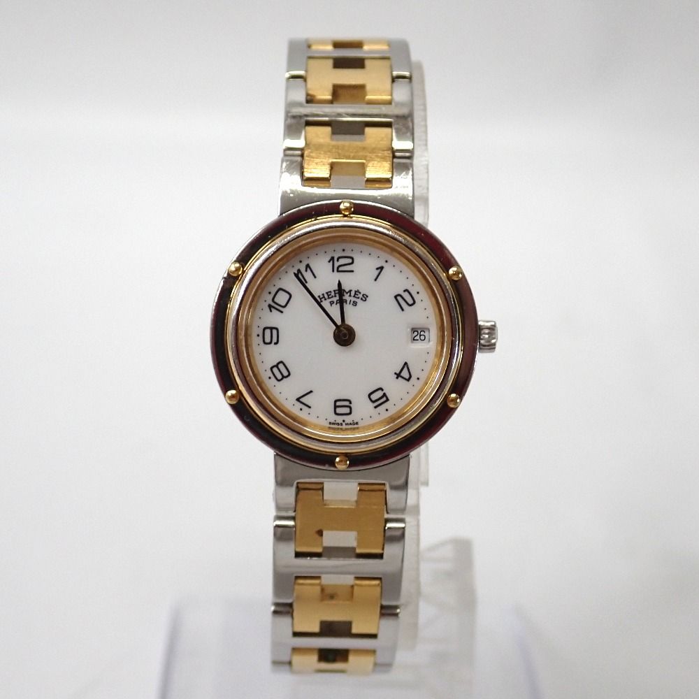 F630382 エルメス 腕時計 SS×GP ホワイト文字盤 クオーツ レディース  