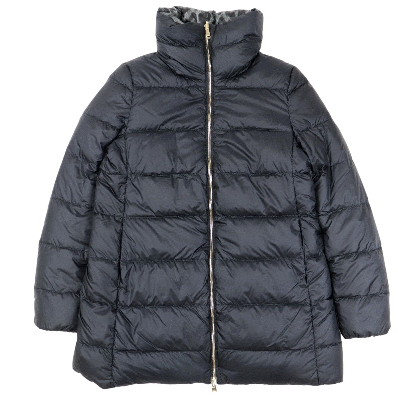 美品 モンクレール ALIMEDE リバーシブル レオパード ダウンジャケット コート レディース 黒 グレー 1 ナイロン MONCLER