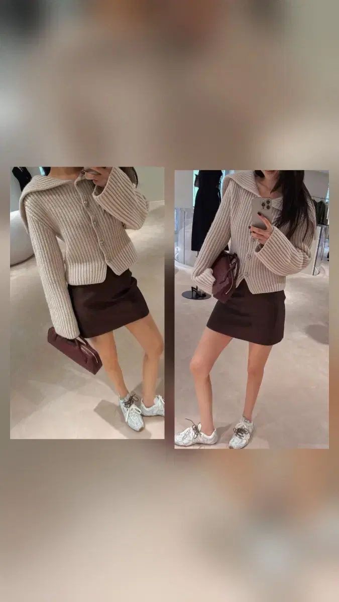 THE LAURENT ヘビー ビッグ カラ ニット カーディガン ベージュ ピンク