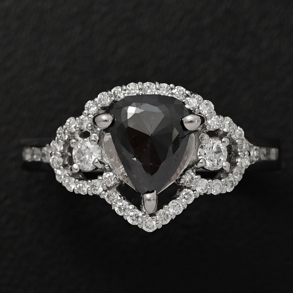 0.32ct|ペアシェイプ ブラックダイヤモンド･ダイヤモンドリング･指輪|Pt900-4g|11号|