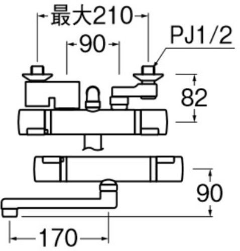 SANEI 浴室用 サーモシャワー混合栓 ホース長さ1.6m オールメッキ