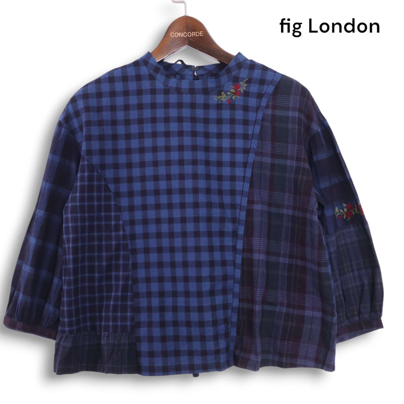 fig London フィグ ロンドン 春夏 刺繍入り♪ チェック柄 異素材切替 
