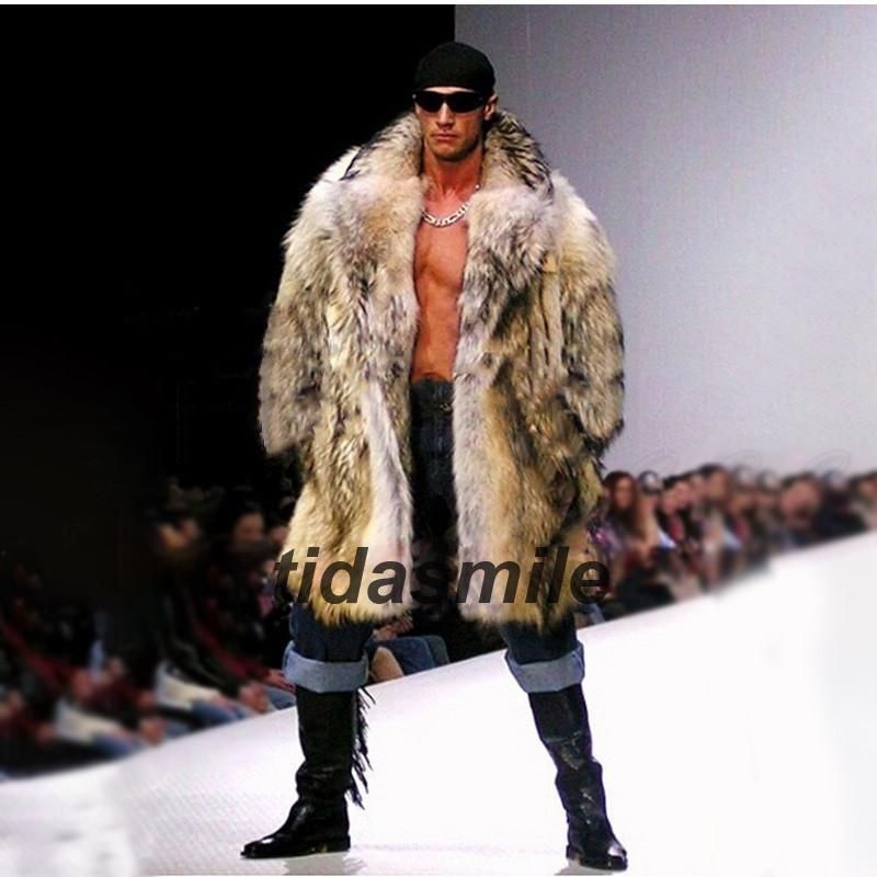 毛皮コート メンズ ファーコート ロング丈 ボリューム襟 ポケット付き トップス カジュアル 厚手 大きいサイズ 防寒 秋冬 21年秋 おしゃれ