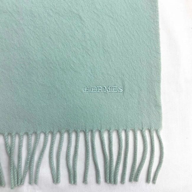エルメス 大判 マフラー ライトブルー クリーニング済み カシミア 100