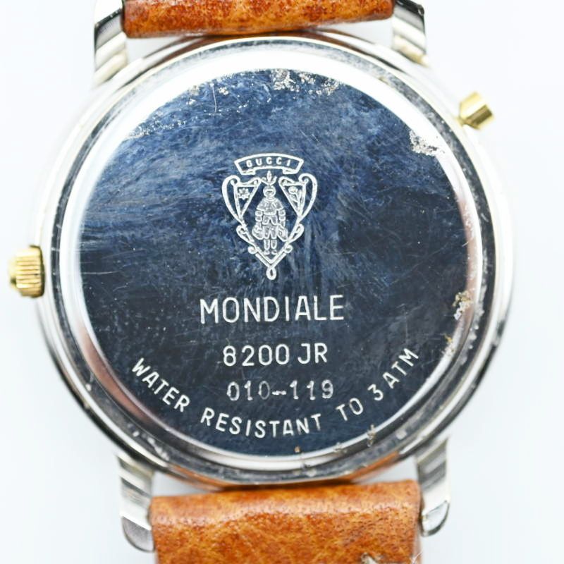 M03-k006 GUCCI MONDIALE グッチ 8200JR デイト GMT SS/革ベルト 