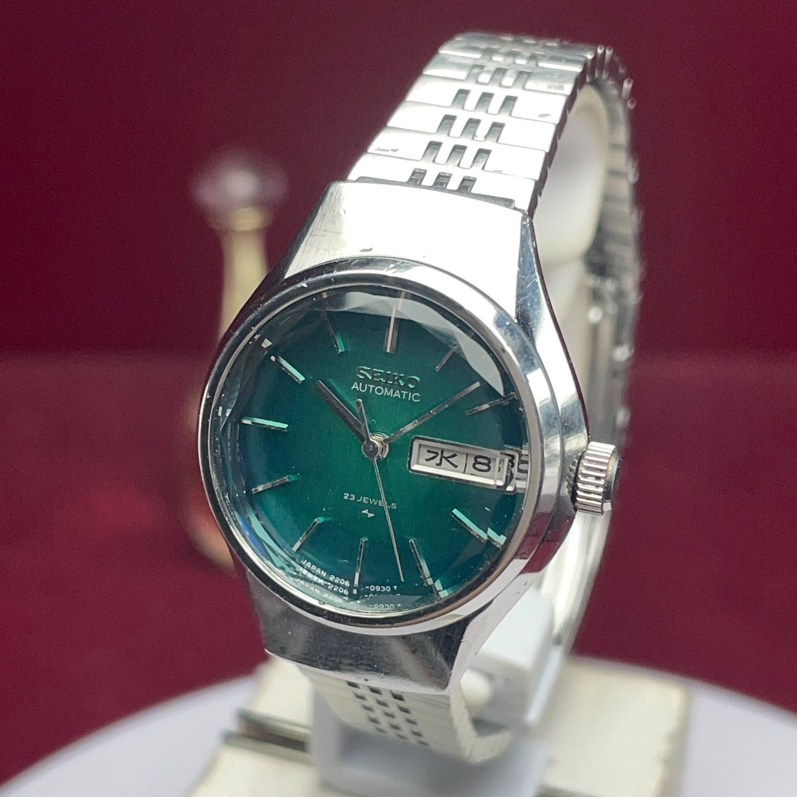 1976年製 SEIKO AUTOMATIC グリーン文字盤 純正ブレス 日本製 ヴィンテージ アンティーク 稼働品 自動巻き セイコー 23石