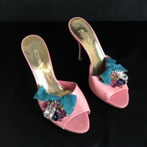 ミュウミュウ ビジュー付き ピンヒールサンダル 未使用 イタリア製☆miumiu/ミュウミュウ☆ミュール/ピンヒールサンダル