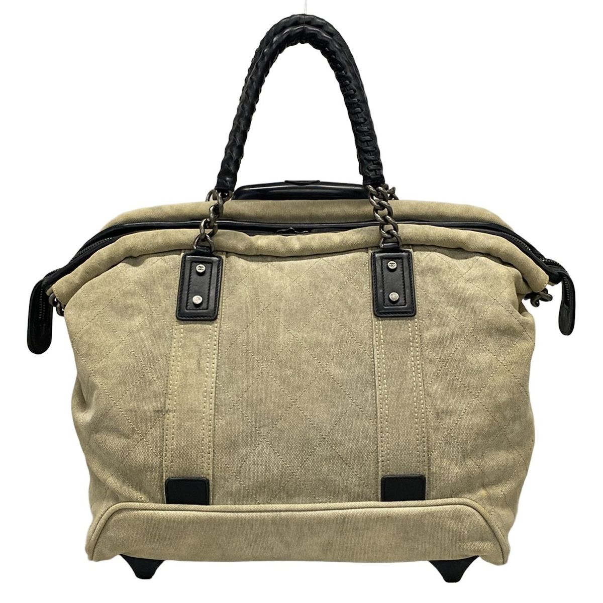 CHANEL シャネル キャリーバッグ マトラッセ グレーベージュ×黒 シルバー金具|チェーンハンドル レザー