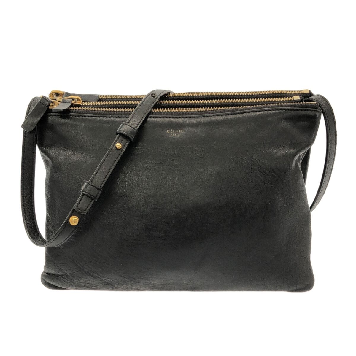 CELINE(セリーヌ) ショルダーバッグ トリオラージ 黒 レザー - メルカリ