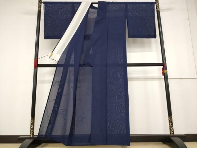 平和屋着物＊夏物 色無地 絽 草花紋紗 留紺色 正絹 逸品 AAAZ2021st