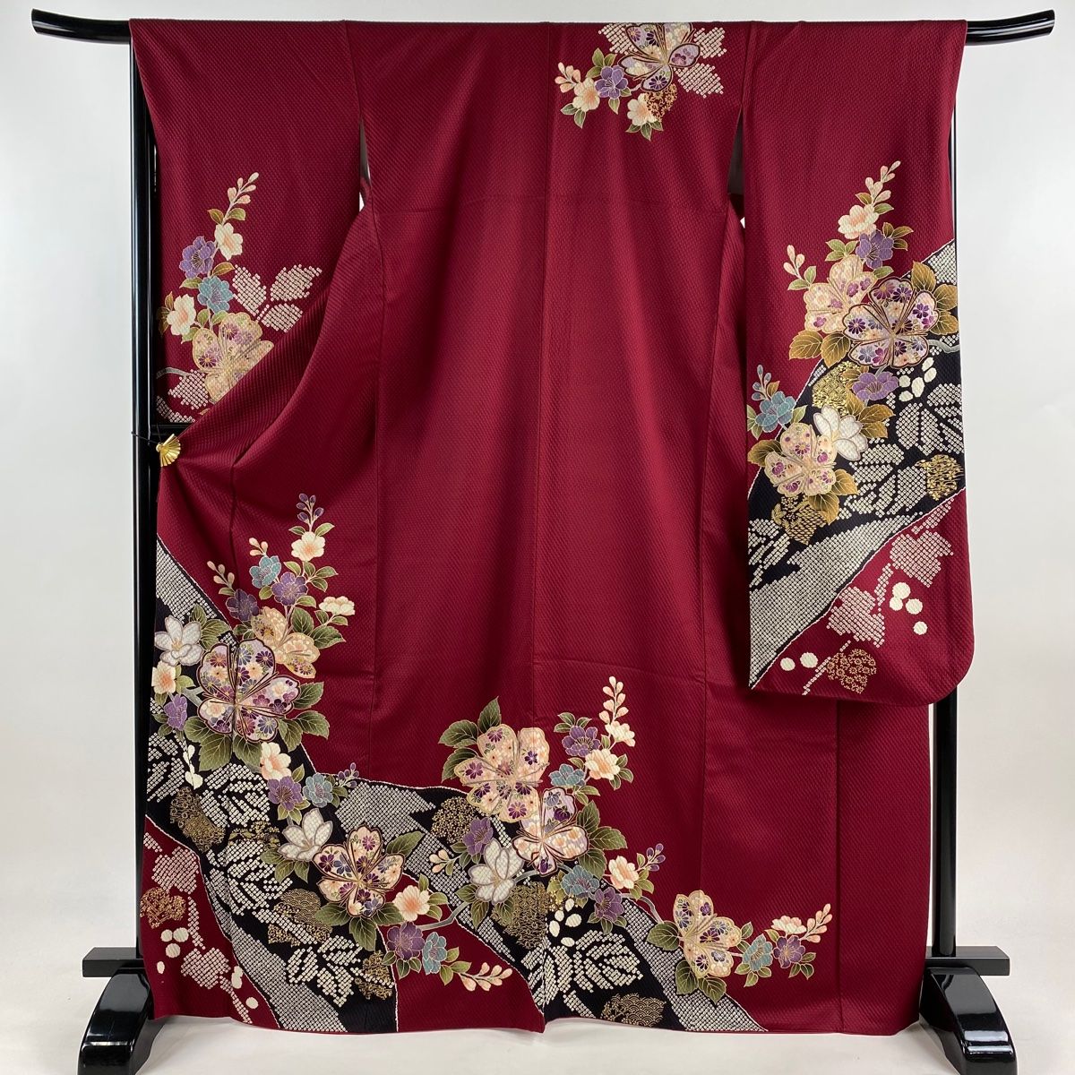 振袖 身丈170.5cm 裄丈66.5cm M 袷 草花 有職文様 金彩 染め分け