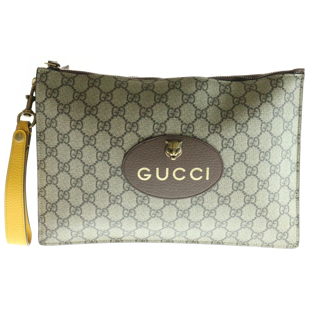 GUCCI グッチ タイガーヘッド GGスプリーム PVC クラッチバッグ ベージュ 473956