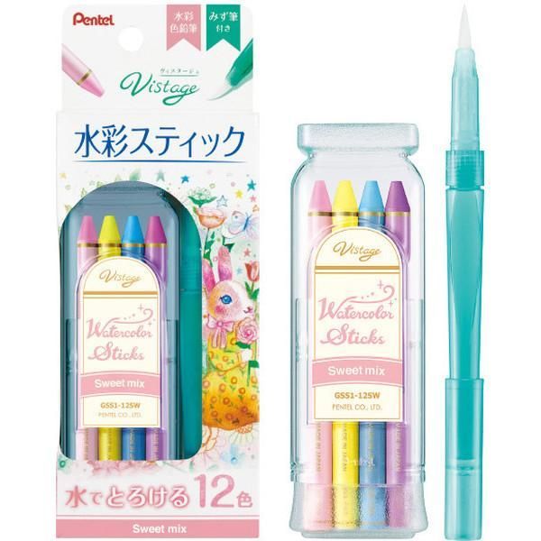 まとめ ぺんてる ヴィスタージュ 水彩スティック スイートミックス GSS1-12SW ×10セット