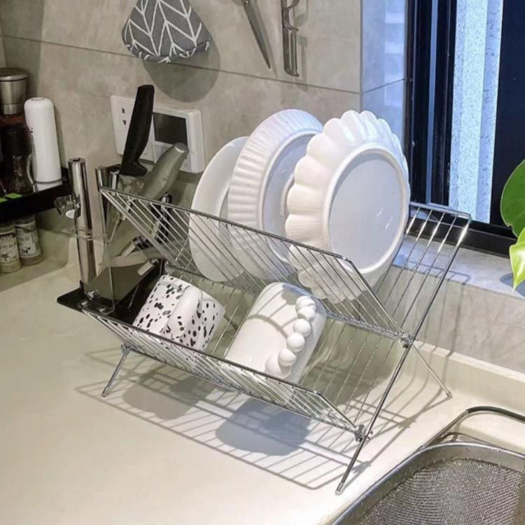 ステンレス製二段食器ラック 楽天市場】水切りラック シンク上 2段 水切りラック スリム