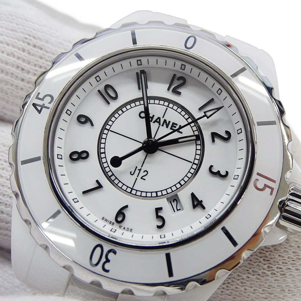 【人気新作】 シャネル CHANEL 時計 レディース ブランド J12 デイト クオーツ QZ ステンレス SS ホワイトセラミック H0968 ホワイト 磨き済み 気に入る