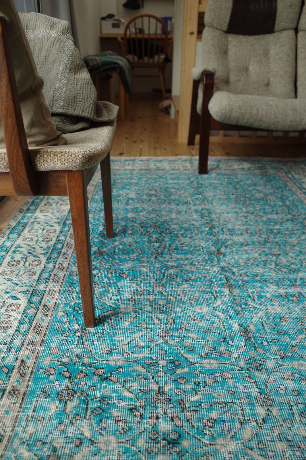 大判 トルコ ヴィンテージラグ ターコイズブルー 大判
