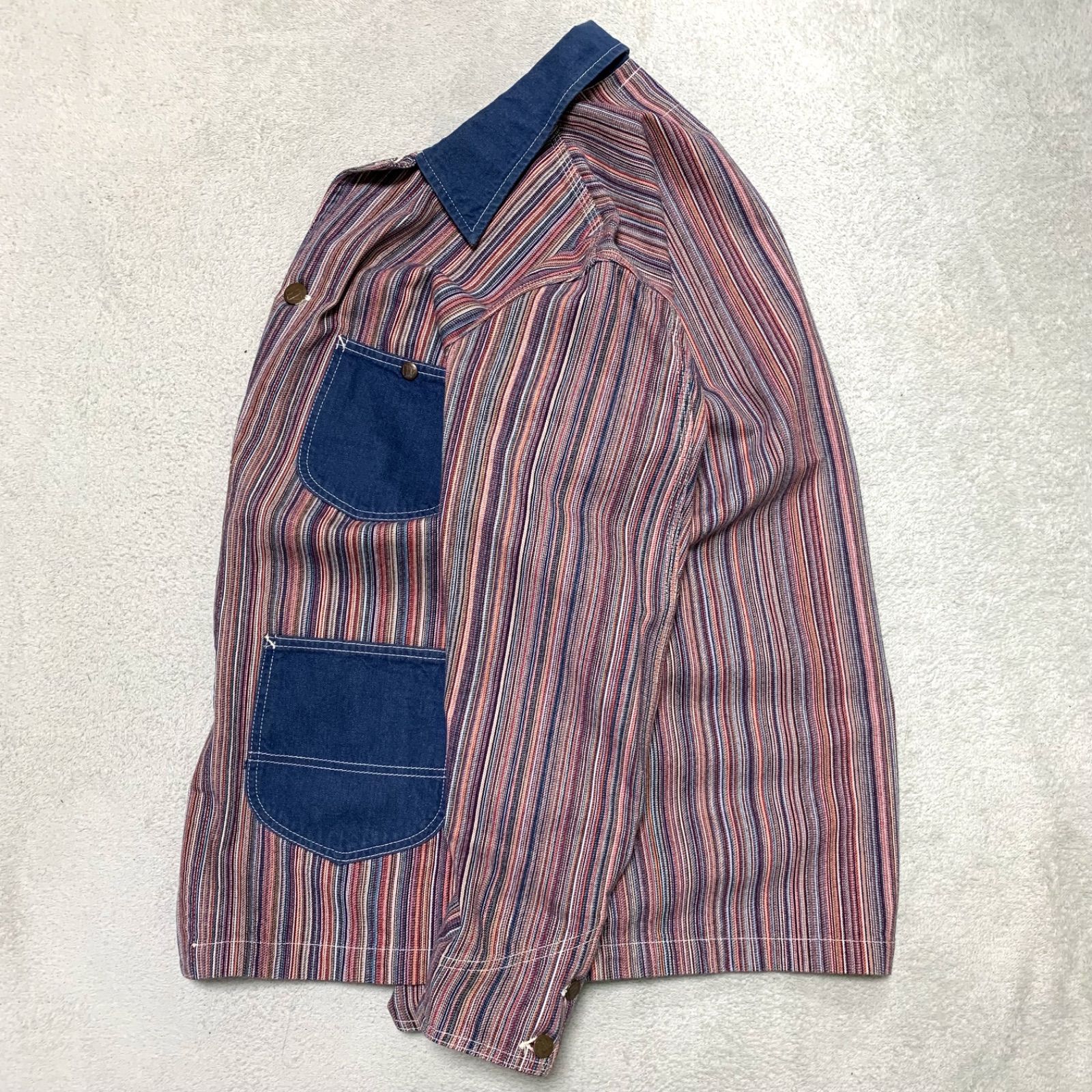 WAREHOUSE COVERALL Multi Stripe カバーオール ワークジャケット デニム 切り替え マルチストライプ サイズ40 マルチ インディゴ ウエアハウス