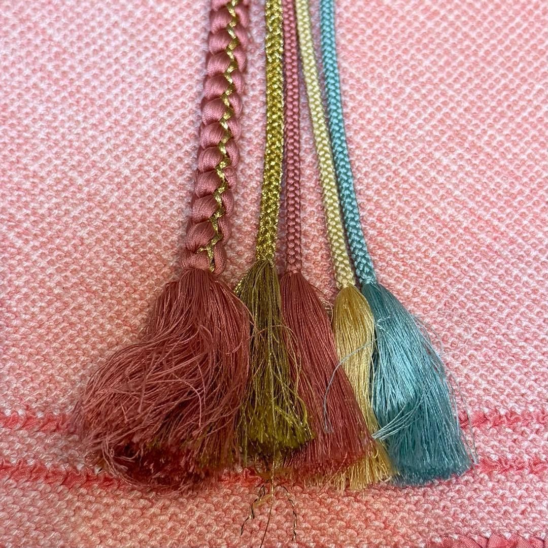 超美品 正絹 振袖用 帯揚げ 帯締め 刺繍半衿 飾り紐 4点セット ピンク