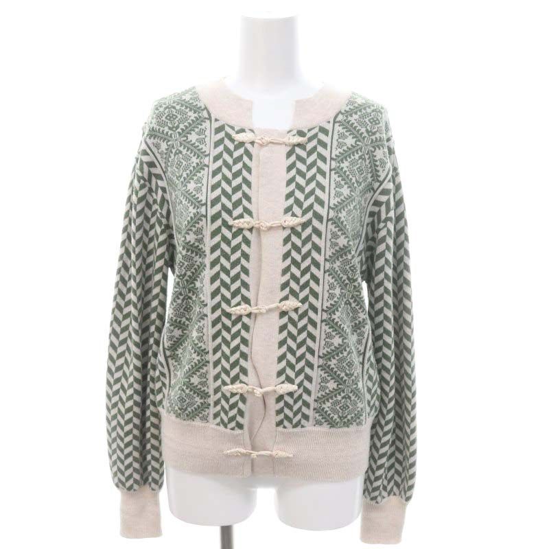 アメリヴィンテージ Ameri VINTAGE 21AW UND HERRINGBONE JACQUARD KNIT CARDIGAN カーディガン  ニット 長袖 総柄 ウール混 F 緑 グリーン ライトベージュ /DO ■OS