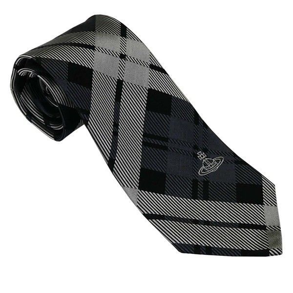 Vivienne Westwood ヴィヴィアン・ウェストウッド ネクタイ グレー系 マドラスチェック柄 イタリー製 シルク100％ AW25 81050004-W0197-P401-GREY ギフト プレゼント Vivienne Westwood ヴィヴィアン・ウェストウッド ネクタイ グレー系