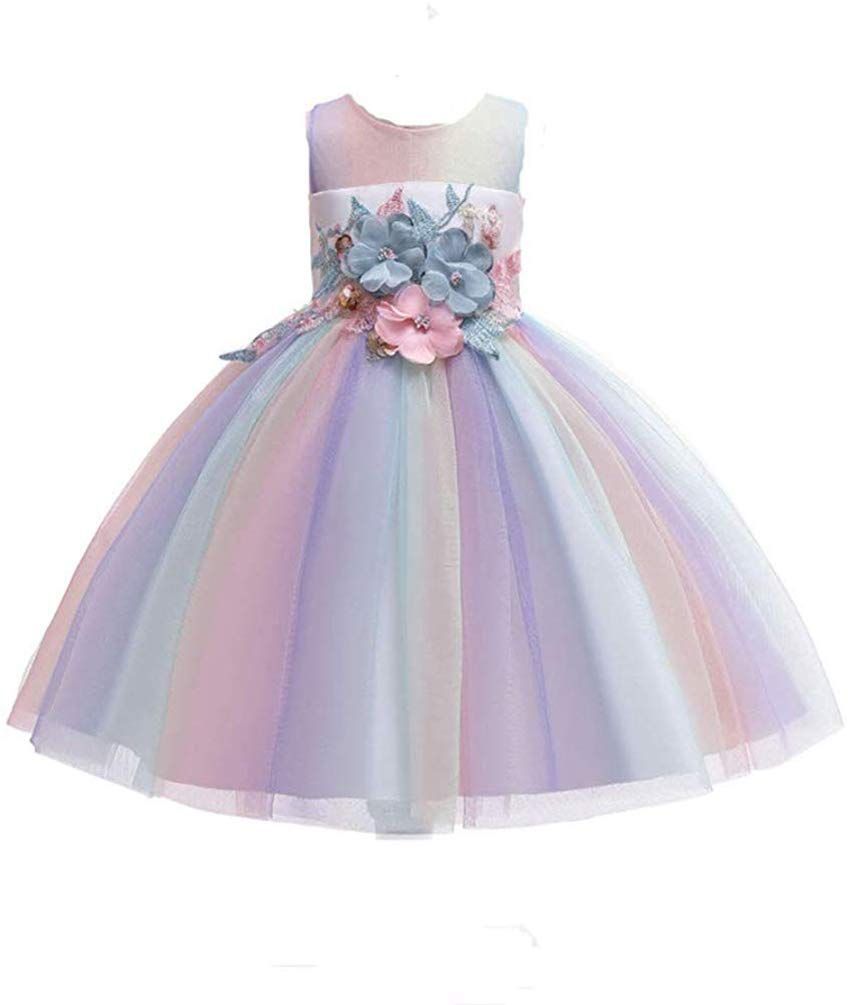 【在庫】子供 虹色チュールドレス ワンピース 女の子 花柄 フォーマルドレス 結婚式 子供服 発表会 [インソミラ] 演奏会 [InSomila] 110cm150cm