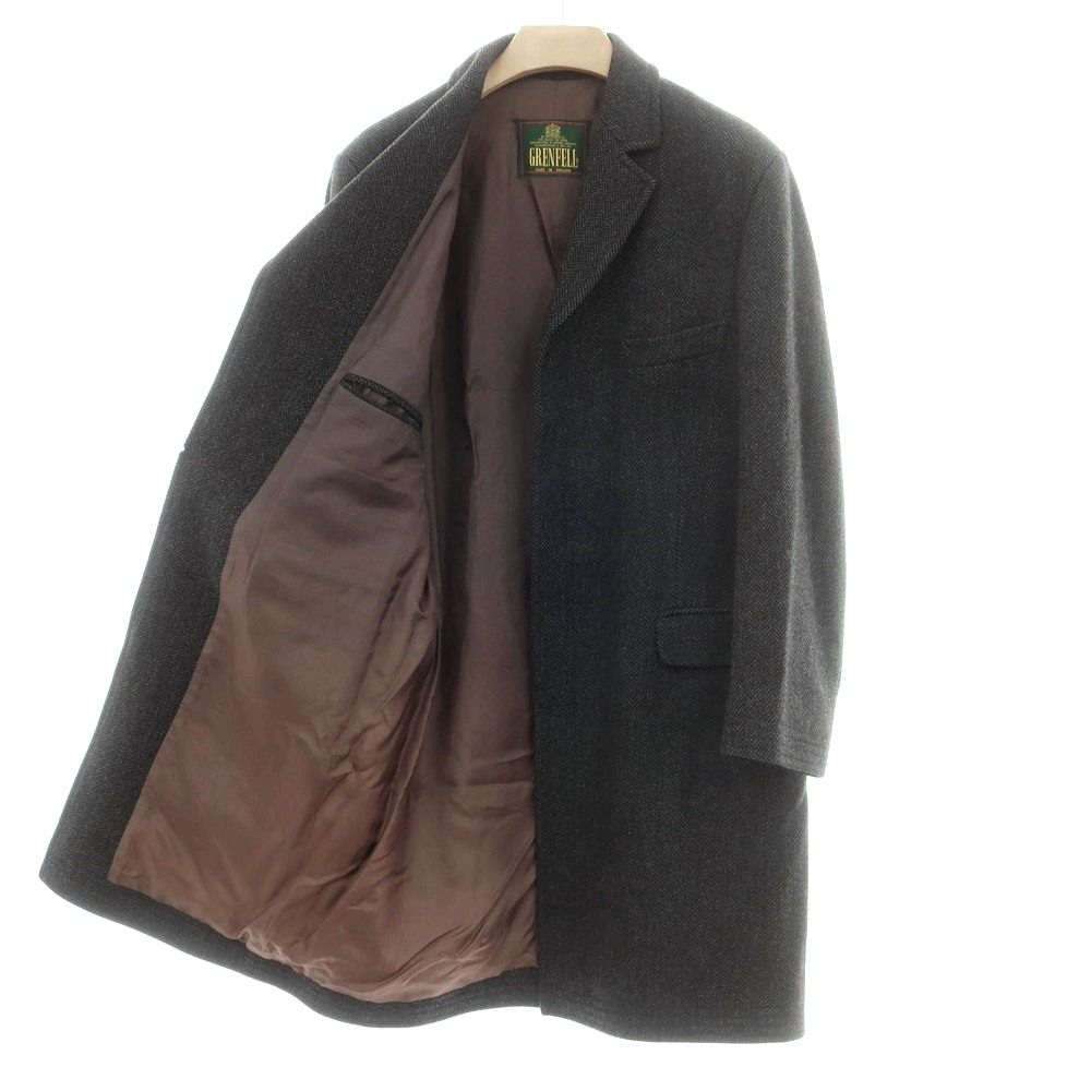 グレンフェル GRENFELL ウール ヘリンボーン織り チェスターフィールドコート グレーxブラック サイズ40 メンズ KANDAIZUMI_COM
