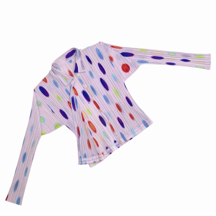 PLEATS PLEASE ISSEY MIYAKE プリーツプリーズ イッセイミヤケ ドットプリント プリーツブラウス シャツ パープル 4 PP12-JJ621 PLEATS PLEASE ISSEY MIYAKE プリーツプリーズ イッセイミヤケ