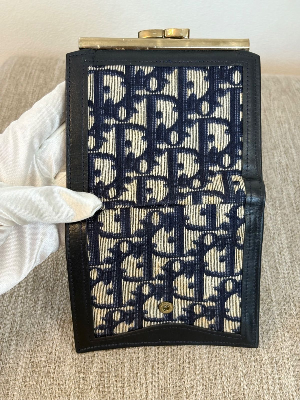 クリスチャンディオール　ガマ口　二つ折り財布　トロッター　ネイビー 中古・古着通販】Christian Dior (クリスチャン ディオール