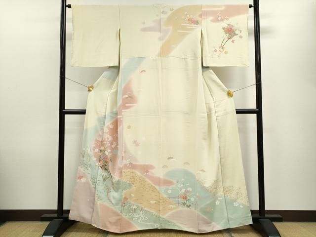 平和屋着物▽訪問着　単衣　流水花文　正絹　逸品　AABC6800jh 平和屋着物▽訪問着 単衣 流水花文 正絹 逸品 AABC6800jh 平和屋