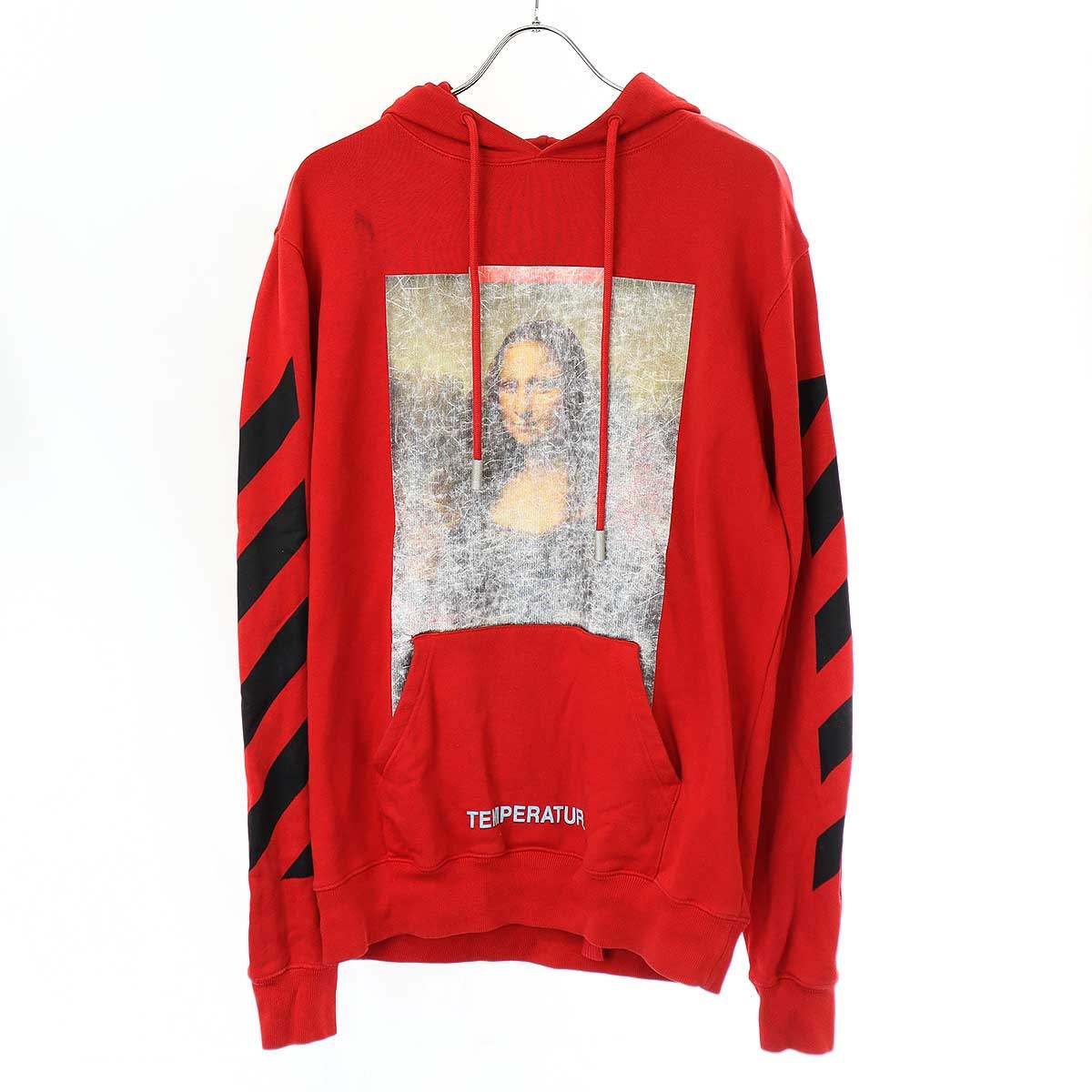 Off-White オフホワイト 18SS Diag Monalisa Hoodie モナリザフォトプリントプルオーバーパーカー OMBB029S18003012 レッド XS