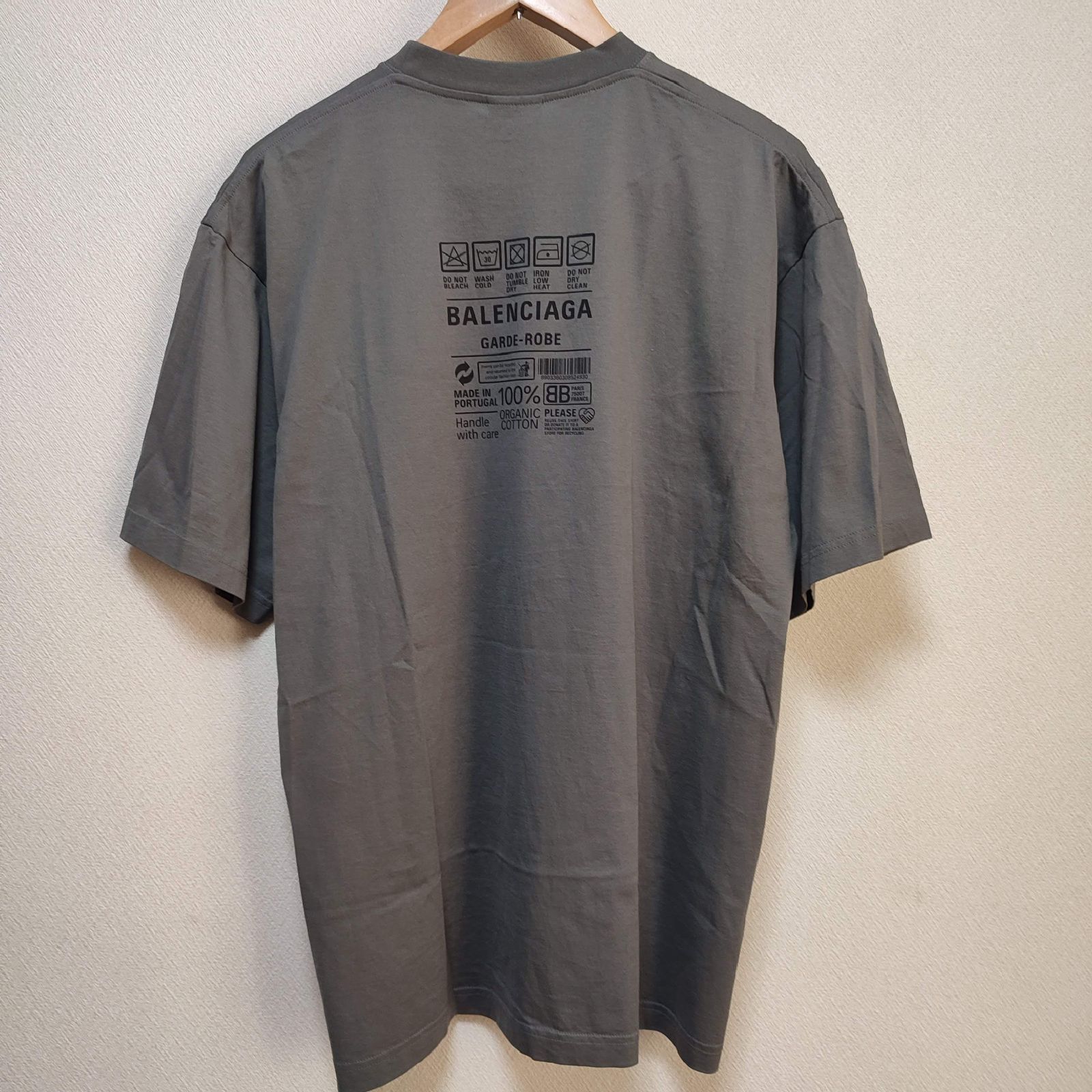 美品✨バレンシアガ　グレー　ダメージTシャツ　Lサイズ BALENCIAGA】オーバーサイズ ダメージ加工プリント Tシャツ