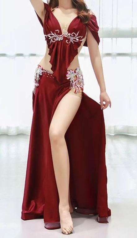 ベリーダンス衣装 セット トップスブラ スカート ワインレッド オーダーメイド ベリーダンス衣装 セット トップスブラ スカート ワインレッド