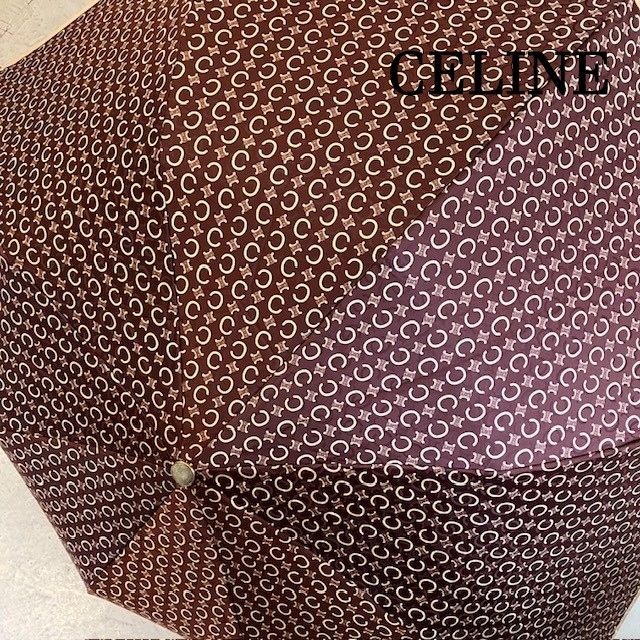 セリーヌ CELINE マカダム柄 トリンオフ ゴールドロゴフック レディースアンブレラ レディース用傘 親骨60cm しっかりめサイズ ドーム型