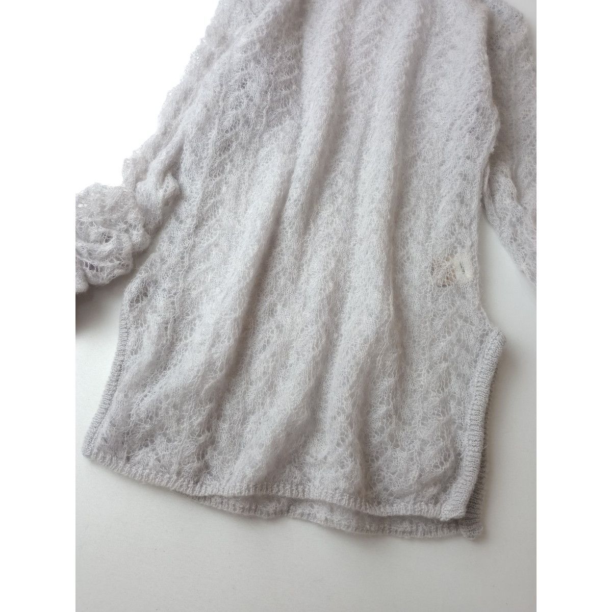 定価14300円 TODAYFUL トゥデイフル Sheer Lace Knit シアー レース ニット プルオーバー ハイネック 長袖 モヘヤ ウール 毛 混  ライトグレー タグ付き (103Y+9974)24A