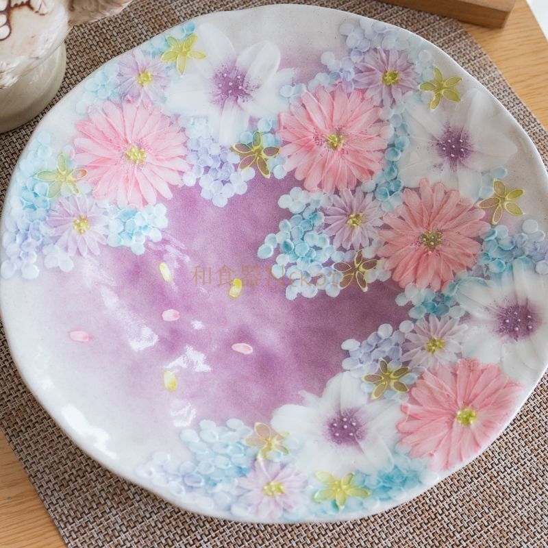 ゆずりは工房　花緑彩　大皿　盛皿 ゆずりは工房 瀬戸焼 和食器 食器 プレート 色彩花パスタ 盛皿