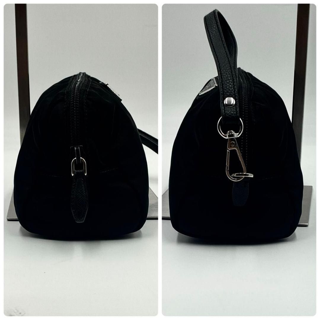 【美品】プラダ ポーチ サフィアーノレザー テスートナイロン ブラック 三角ロゴ 美品】プラダ ポーチ サフィアーノレザー テスートナイロン