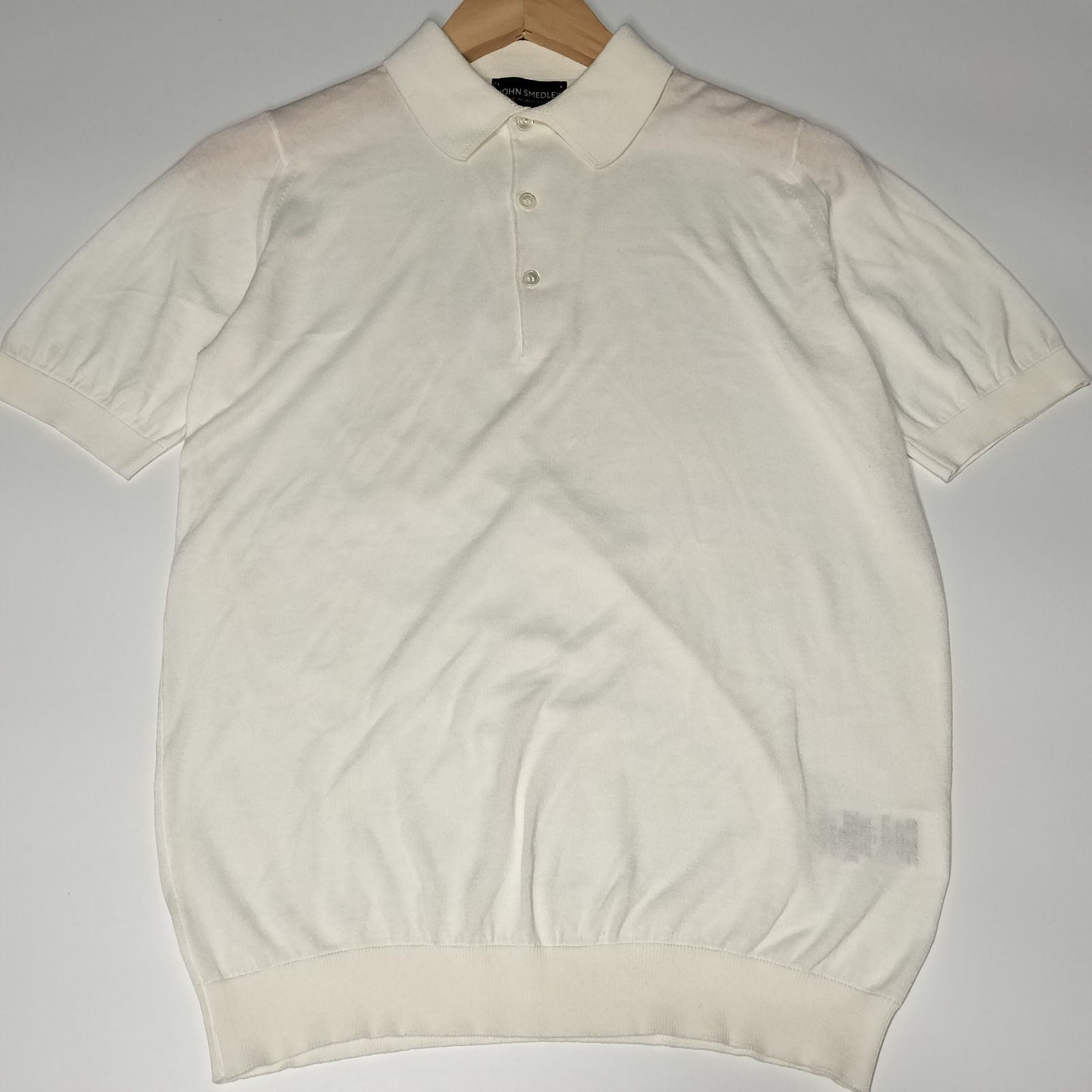 SMEDLEY アイボリー ポロシャツ 半袖 美品】JOHN SMEDLEY 半袖 ポロシャツ ニット Sサイズ シー