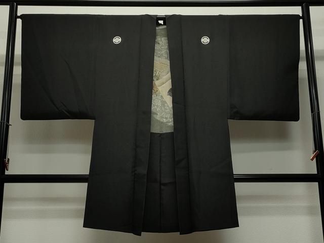平和屋着物＃男性 長羽織 黒紋付き 正絹 CAAT5843id