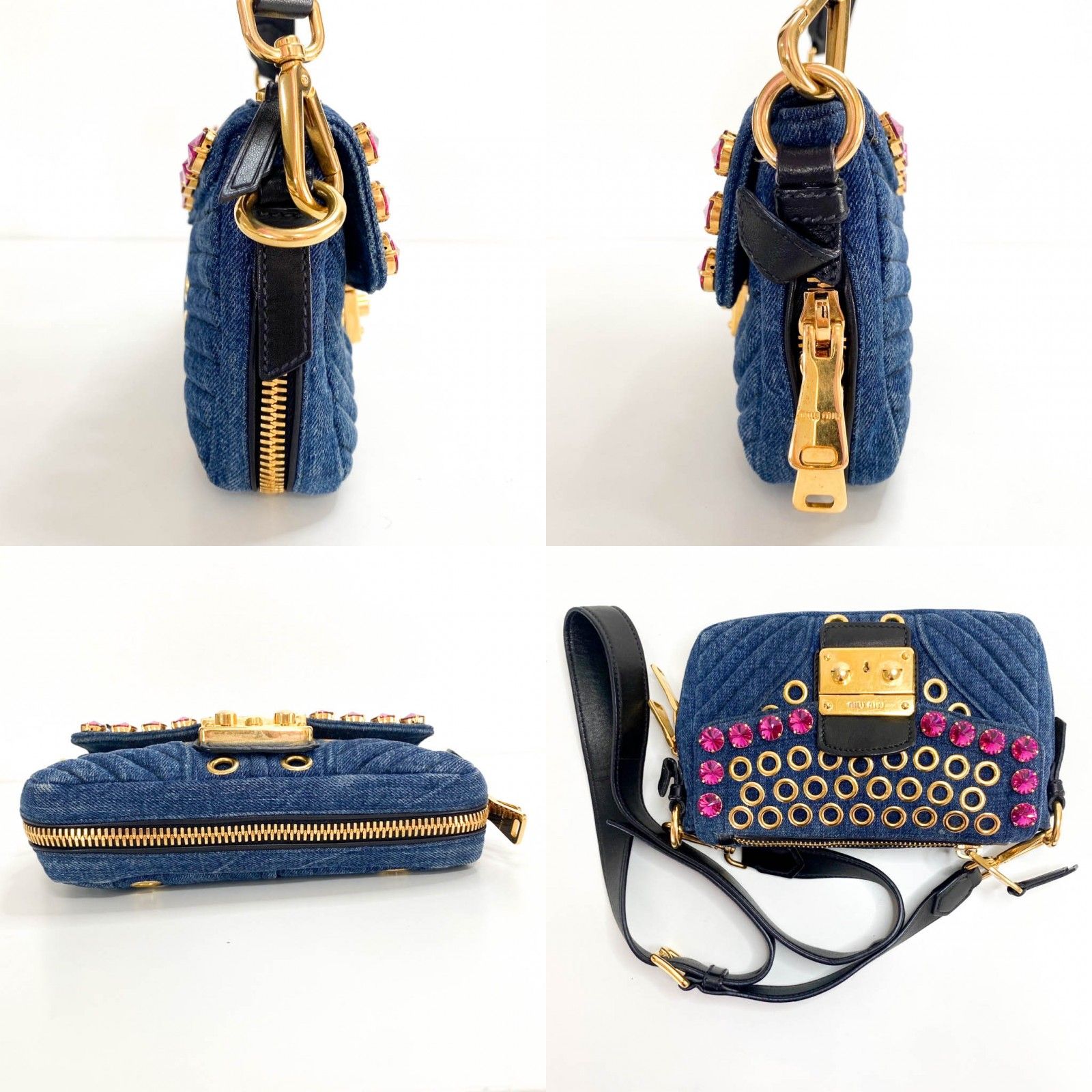 MIU MIU / ミュウ ミュウ】デニム ショルダーバッグ ラインストーン  