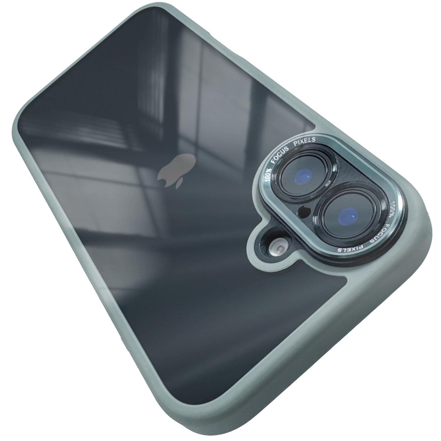 iyite iPhone 16 ケース、一体型カメラレンズ保護機能付き、[ミルグレード耐衝撃防御] 透明バックプレーン保護ケース、iPhone 16 用、マットグレー