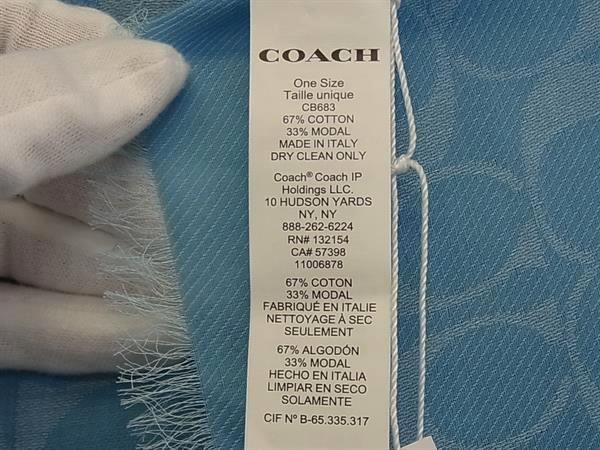 新品未使用❗️COACHコーチ　ライトブルー　シグネチャーラップ　大判ストール 美品☆ COACH コーチ シグネチャー 大判ストール マフラー