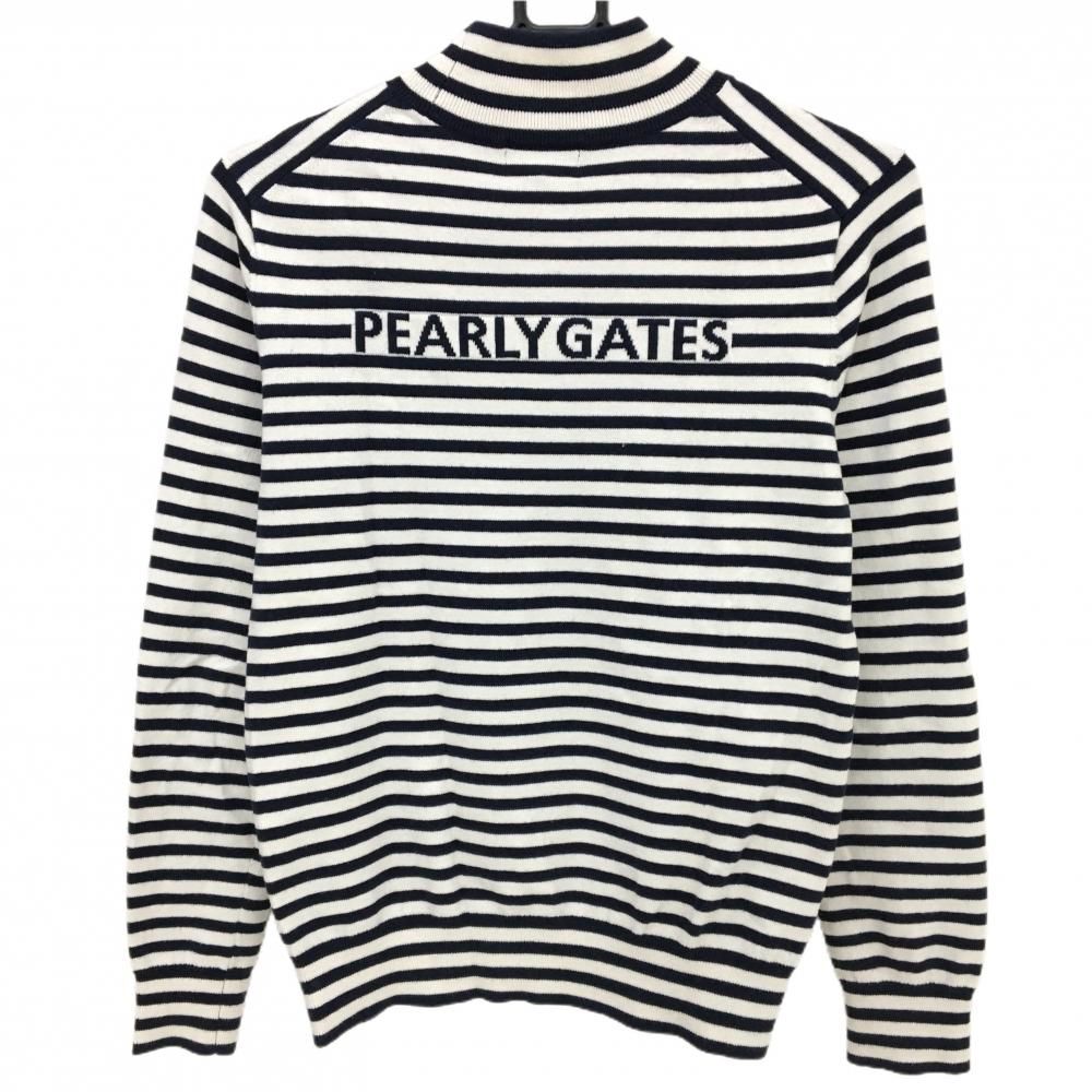 PEARLY GATES - 【美品】パーリーゲイツ ハイネックセーター 白×ネイビー ボーダー コットン混 ニット レディース 1(Ｍ) ゴルフウェア PEARLY GATES 美品】パーリーゲイツ ハイネックセーター 白×ネイビー ボーダー
