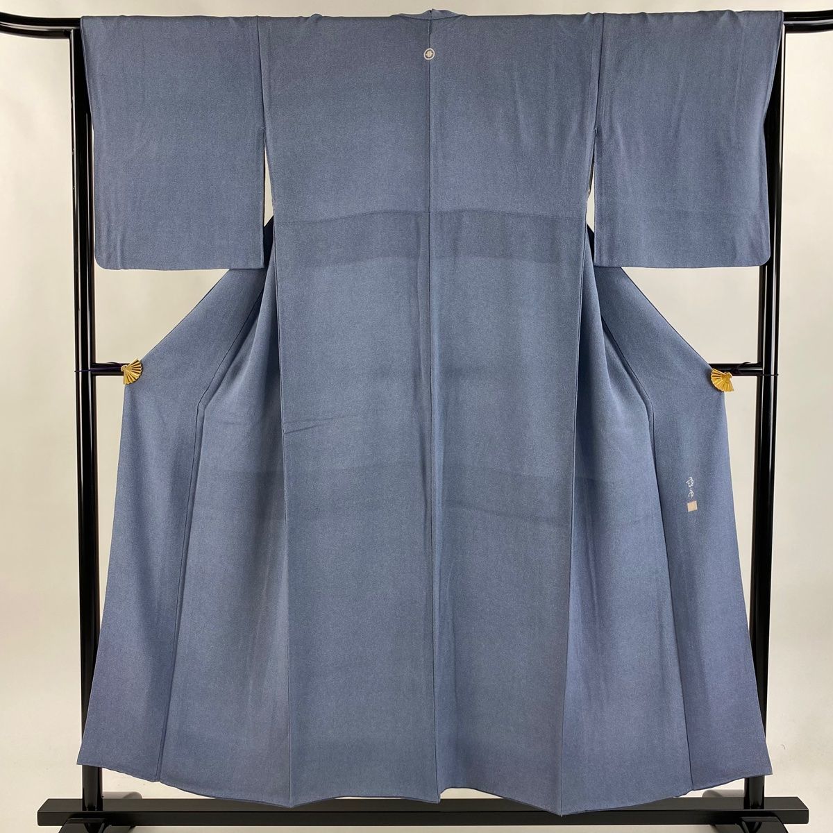 江戸小紋 身丈153cm 裄丈65cm M 袷 落款 鮫 青灰色 正絹 一つ紋