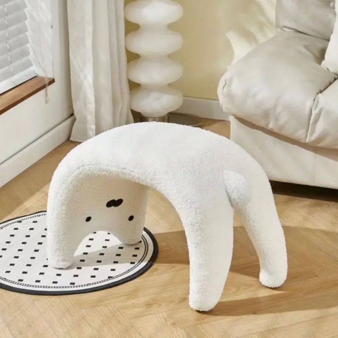 チェア 椅子 スツール ベンチ モダン ノルディック風ロースツール 靴替えベンチ ソフトカシミア ハードウッド ホワイト かわいい ユニーク 個性的 猫 キャット 低め 低めデザイン リビングルーム ダイニングルーム 北欧 子供部屋 キッズ 子供 白